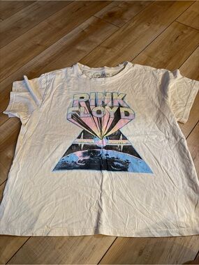 Pink Floyd White Tee with Pink and Blue Prism Graphic